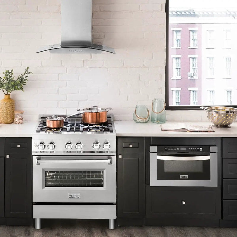 ZLINE 30" Dual Fuel Oven Range, Stainless Steel, Brass Burners, RA-BR-30 by Farmhouse Kitchen and Bath