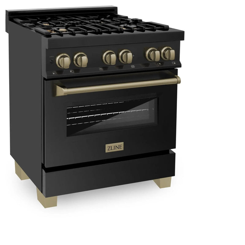 ZLINE 30" Dual Fuel Range, Black Stainless, Champagne Bronze, RABZ-30-CB by Farmhouse Kitchen and Bath