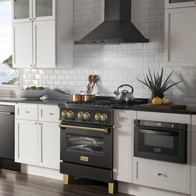 ZLINE 30" Dual Fuel Range, Black Stainless, Champagne Bronze, RABZ-30-CB by Farmhouse Kitchen and Bath