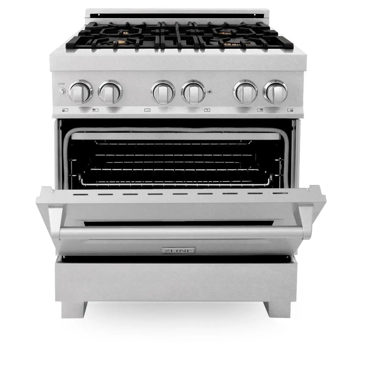 ZLINE 30" Dual Fuel Range, DuraSnow, Stainless, Brass Burners, RAS-SN-BR-30 by Farmhouse Kitchen and Bath