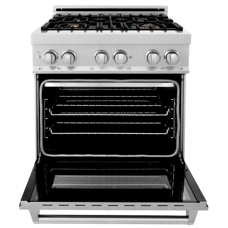 ZLINE 30" Dual Fuel Range, DuraSnow, Stainless, Brass Burners, RAS-SN-BR-30 by Farmhouse Kitchen and Bath
