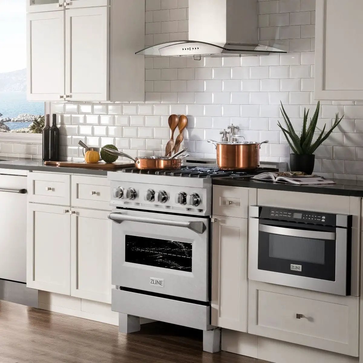 ZLINE 30" Dual Fuel Range, DuraSnow, Stainless, Brass Burners, RAS-SN-BR-30 by Farmhouse Kitchen and Bath