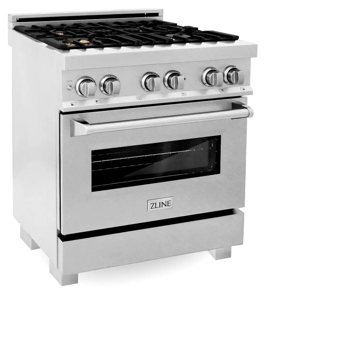 ZLINE 30" Dual Fuel Range, DuraSnow, Stainless, Brass Burners, RAS-SN-BR-30 by Farmhouse Kitchen and Bath