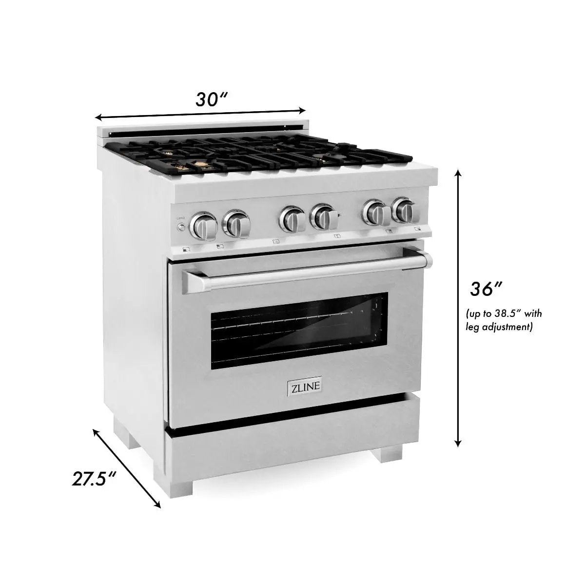 ZLINE 30" Dual Fuel Range, DuraSnow, Stainless, Brass Burners, RAS-SN-BR-30 by Farmhouse Kitchen and Bath