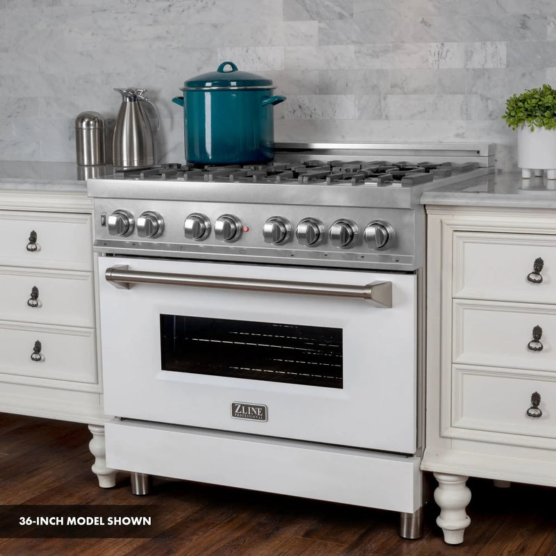 ZLINE 30" Dual Fuel Range, DuraSnow, Stainless, White Matte Door, RAS-WM-30 by Farmhouse Kitchen and Bath