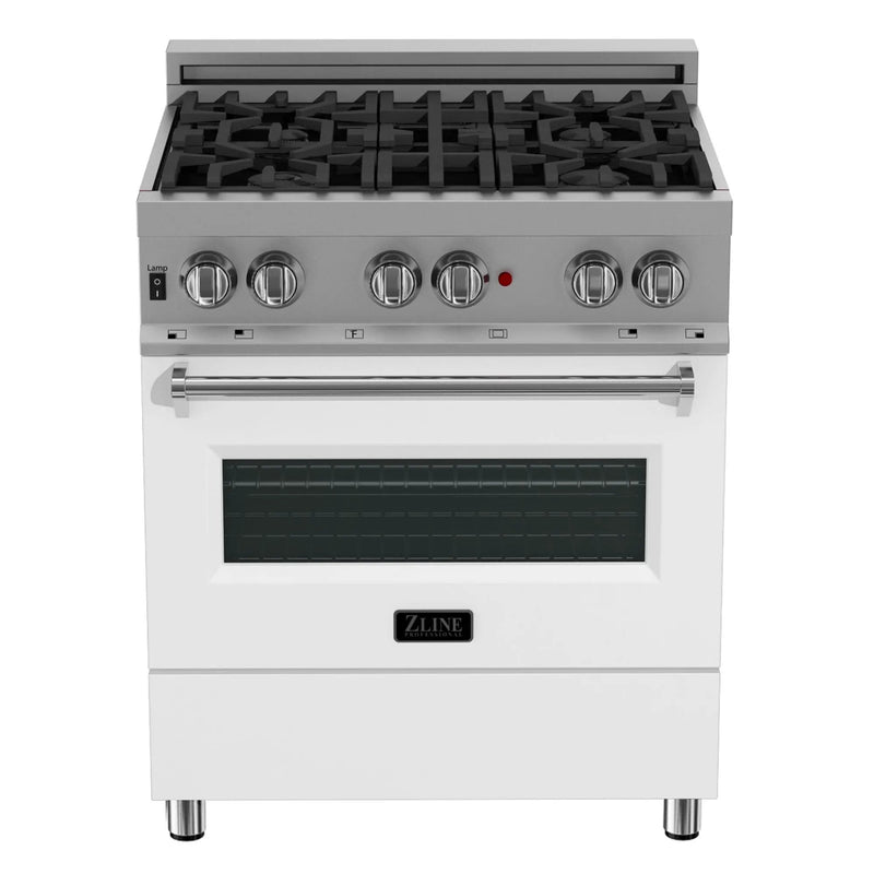 ZLINE 30" Dual Fuel Range, DuraSnow, Stainless, White Matte Door, RAS-WM-30 by Farmhouse Kitchen and Bath