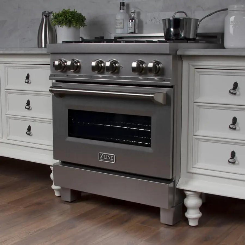 ZLINE 30" Dual Fuel Range, Snow Stainless, Snow Stainless Door, RAS-SN-30 by Farmhouse Kitchen and Bath
