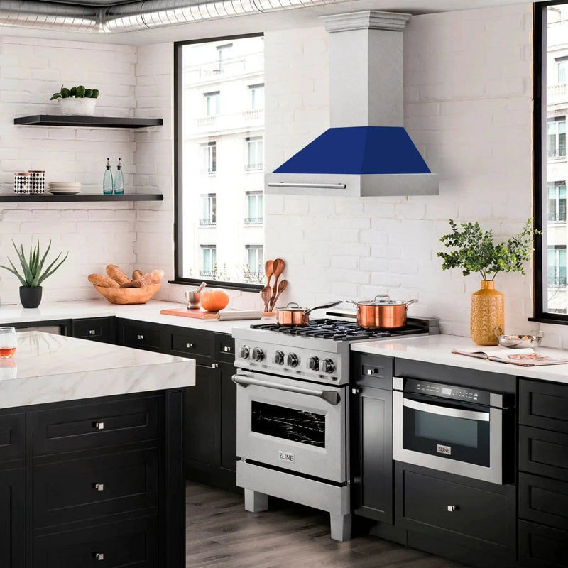 ZLINE 30" DuraSnow® Stainless Steel Range Hood with Color Shell Options 8654SNX-BG-30 by Farmhouse Kitchen and Bath