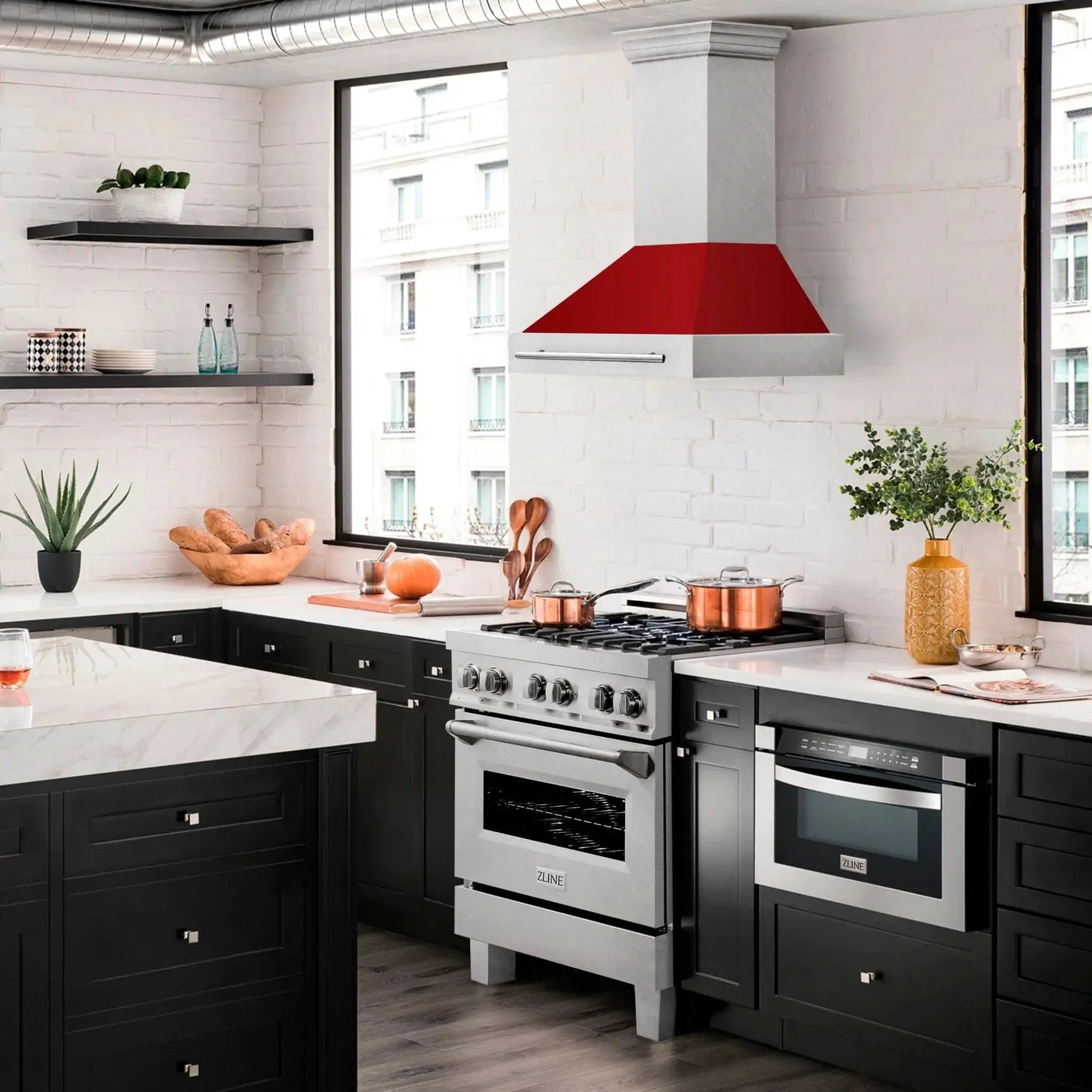 ZLINE 30" DuraSnow® Stainless Steel Range Hood with Color Shell Options 8654SNX-RM-30 by Farmhouse Kitchen and Bath