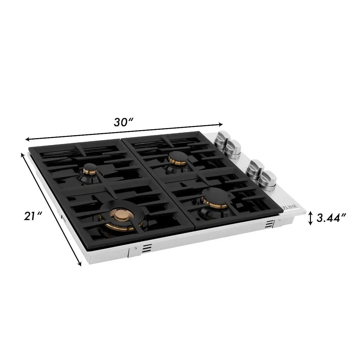 ZLINE 30" Gas Cooktop with 4 Gas Brass Burners and Black Porcelain Top RC-BR-30-PBT by Farmhouse Kitchen and Bath