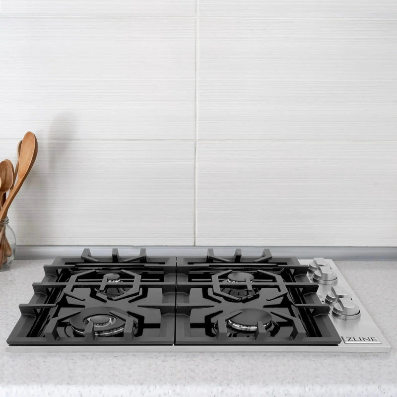 ZLINE 30" Gas Cooktop with 4 Gas Burners and Black Porcelain Top RC30-PBT by Farmhouse Kitchen and Bath
