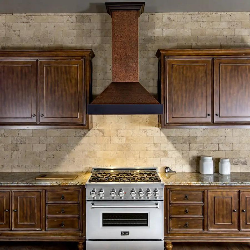ZLINE 30" Hand-Hammered Copper Finish Wall Range Hood, 655-HBXXX-30 by Farmhouse Kitchen and Bath