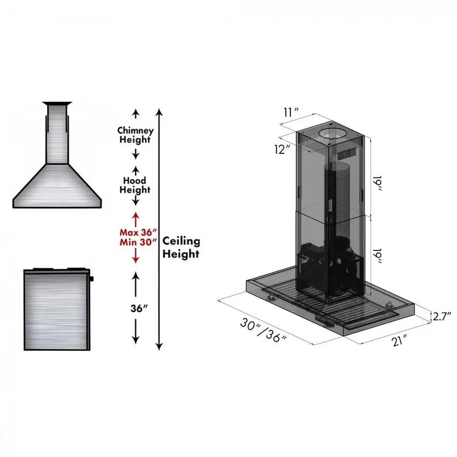 ZLINE 30" Island Mount Range Hood in Black Stainless Steel (BSKE2iN-30) by Farmhouse Kitchen and Bath