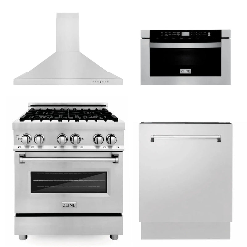 ZLINE 30 " Package Range RA30, Range Hood KB, Microwave MWD-1 , Dishwasher DWV-24, 4KP-RARH30-MWDW by Farmhouse Kitchen and Bath