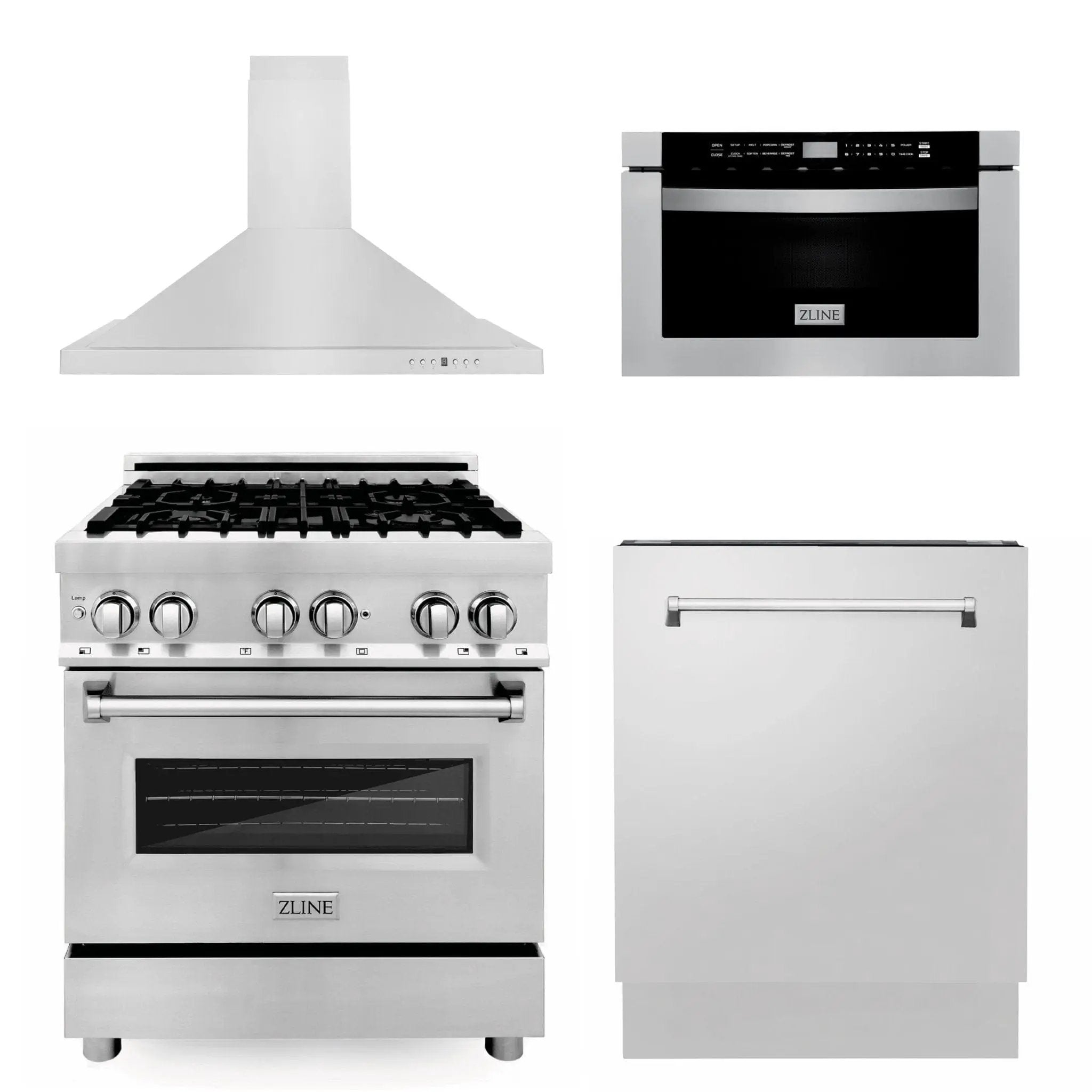 ZLINE 30 " Package Range RA30, Range Hood KB, Microwave MWD-1 , Dishwasher DWV-24, 4KP-RARH30-MWDWV by Farmhouse Kitchen and Bath