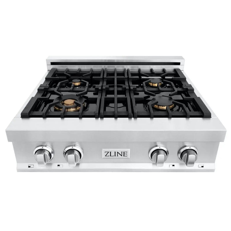ZLINE 30" Porcelain Rangetop With 4 Gas Brass Burners, RT-BR-30 by Farmhouse Kitchen and Bath