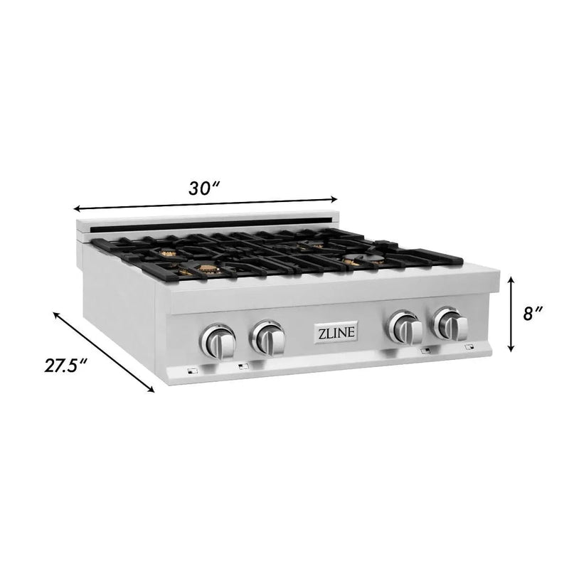 ZLINE 30" Porcelain Rangetop With 4 Gas Brass Burners, RT-BR-30 by Farmhouse Kitchen and Bath