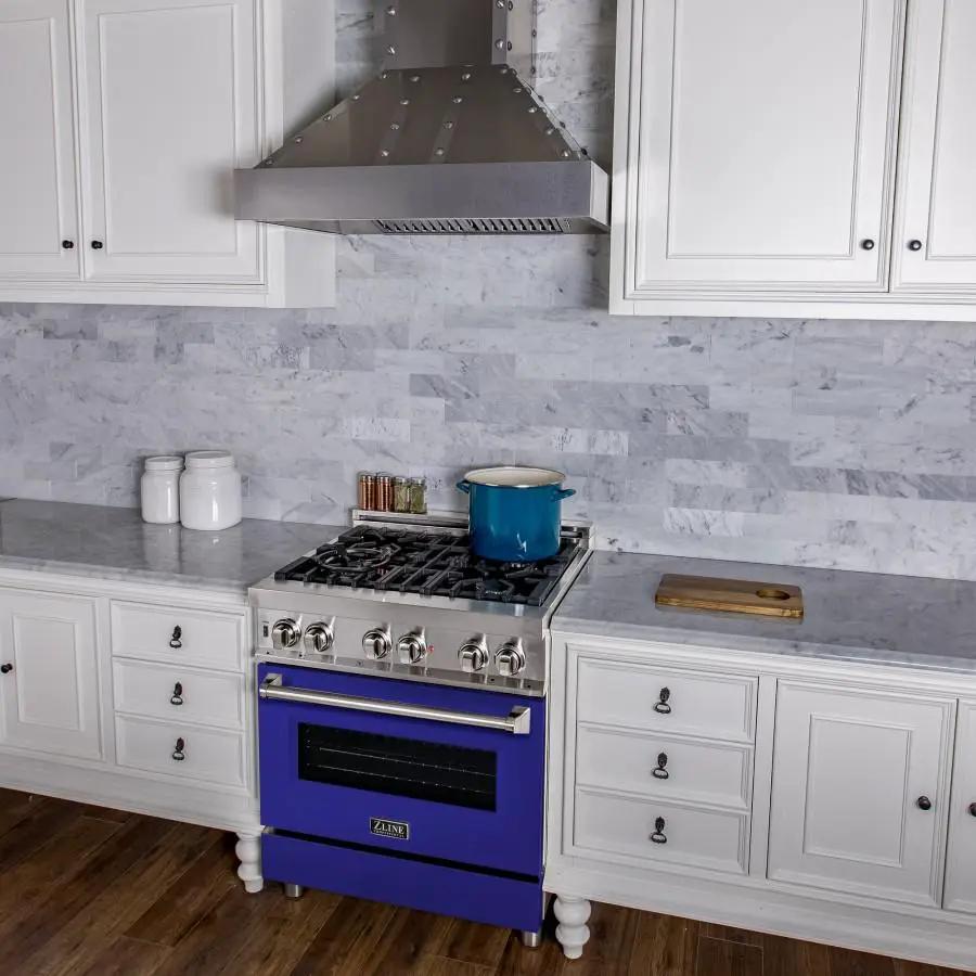 ZLINE 30" Professional Dual Fuel Range, Blue Matte Door, RA-BM-30 by Farmhouse Kitchen and Bath