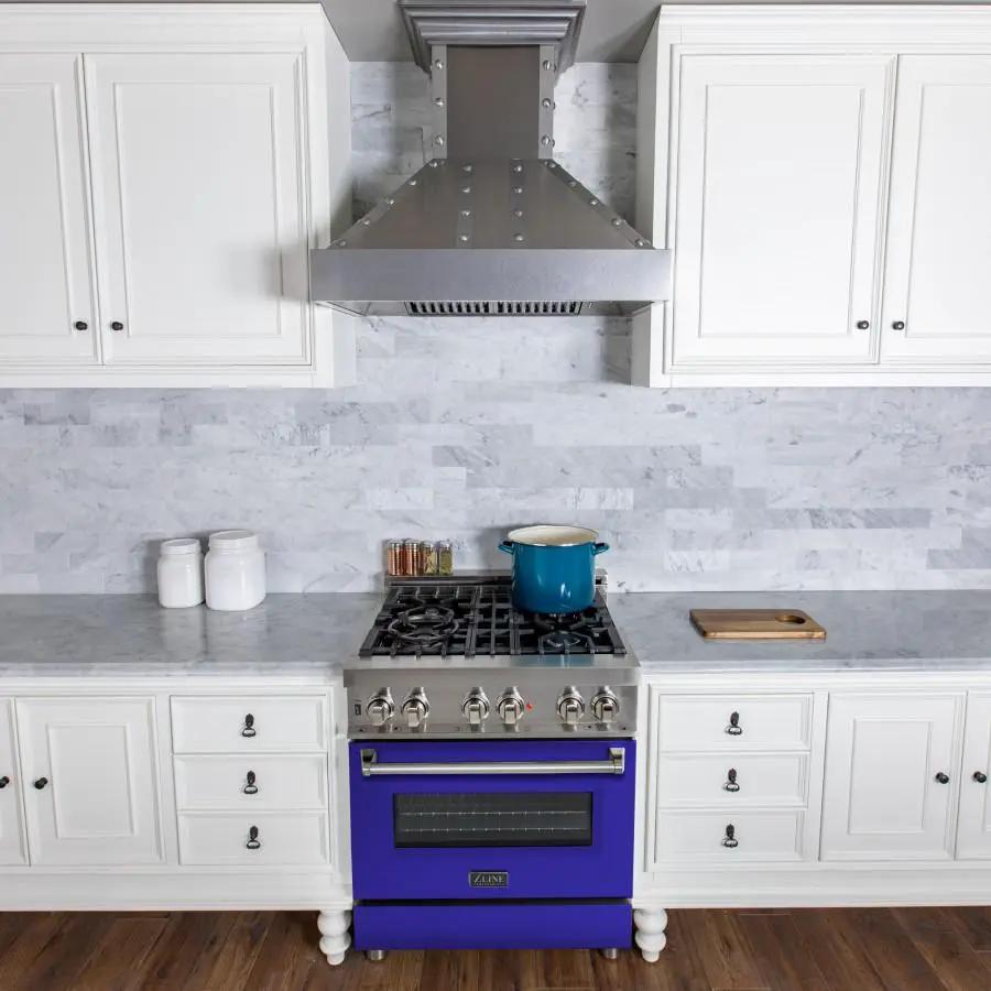ZLINE 30" Professional Dual Fuel Range, Blue Matte Door, RA-BM-30 by Farmhouse Kitchen and Bath