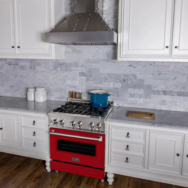 ZLINE 30" Professional Dual Fuel Range, Red Matte Door, RA-RM-30 by Farmhouse Kitchen and Bath