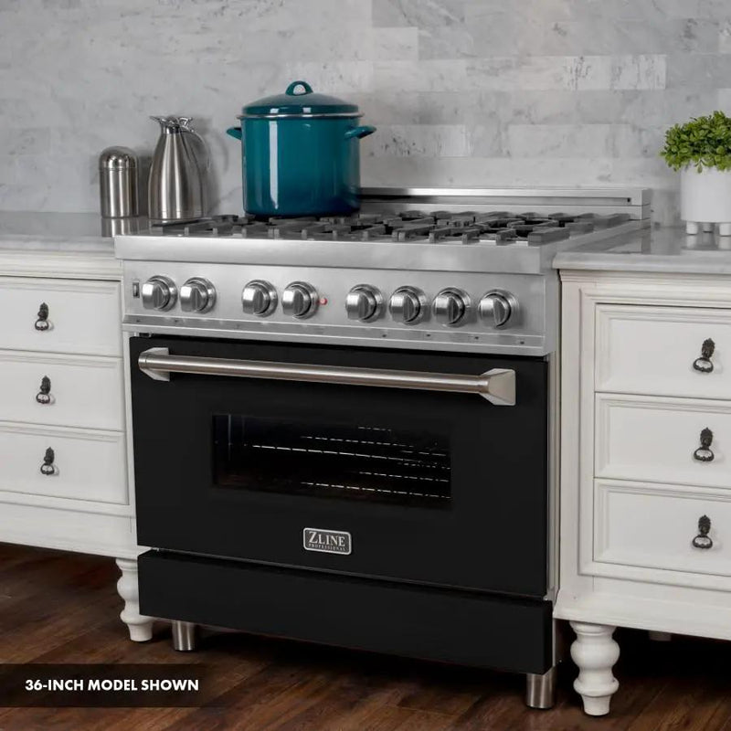 ZLINE 30" Professional Dual Fuel Range, Snow Stainless, Black Matte Door, RAS-BLM-30 by Farmhouse Kitchen and Bath