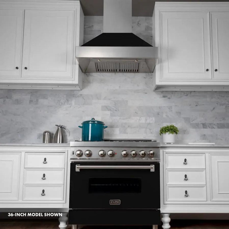 ZLINE 30" Professional Dual Fuel Range, Snow Stainless, Black Matte Door, RAS-BLM-30 by Farmhouse Kitchen and Bath