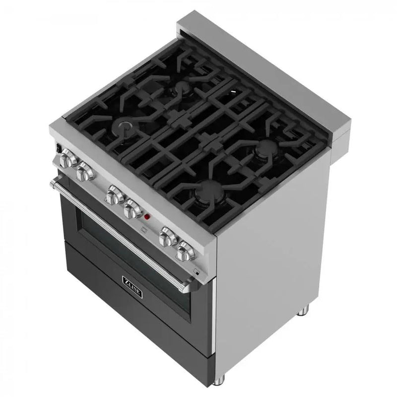 ZLINE 30" Professional Dual Fuel Range, Snow Stainless, Black Matte Door, RAS-BLM-30 by Farmhouse Kitchen and Bath