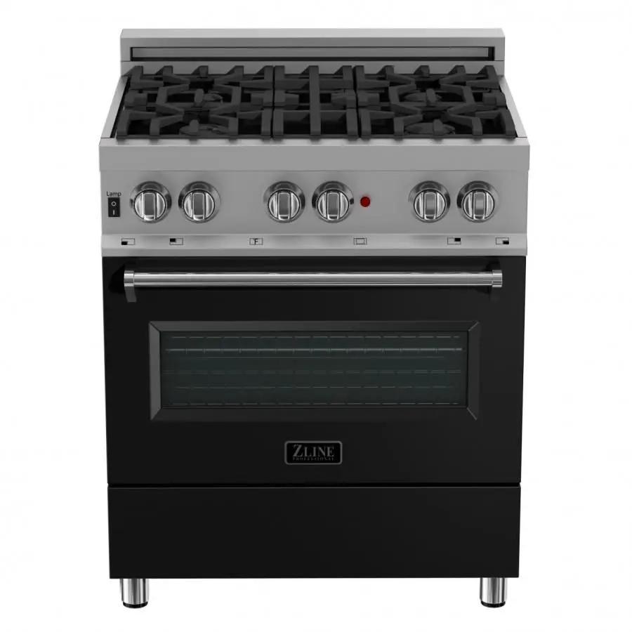 ZLINE 30" Professional Dual Fuel Range, Snow Stainless, Black Matte Door, RAS-BLM-30 by Farmhouse Kitchen and Bath