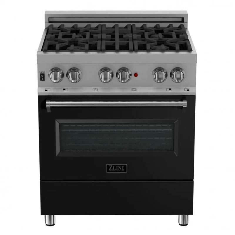 ZLINE 30" Professional Dual Fuel Range, Snow Stainless, Black Matte Door, RAS-BLM-30 by Farmhouse Kitchen and Bath