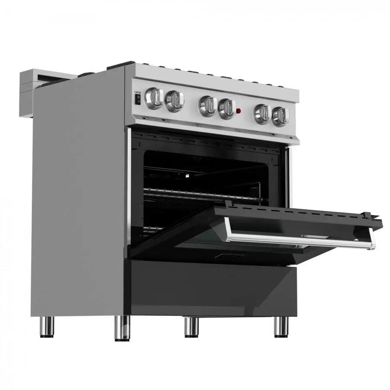 ZLINE 30" Professional Dual Fuel Range, Snow Stainless, Black Matte Door, RAS-BLM-30 by Farmhouse Kitchen and Bath