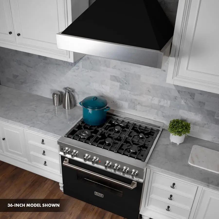ZLINE 30" Professional Dual Fuel Range, Snow Stainless, Black Matte Door, RAS-BLM-30 by Farmhouse Kitchen and Bath