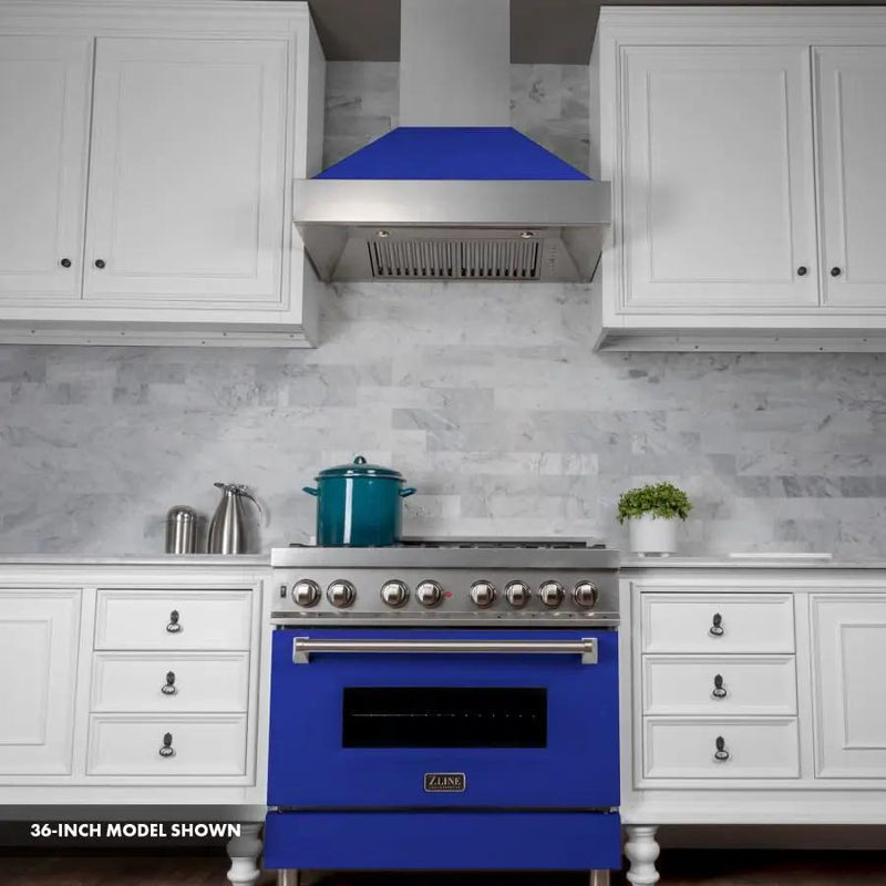 ZLINE 30" Professional Dual Fuel Range, Snow Stainless, Blue Matte Door, RAS-BM-30 by Farmhouse Kitchen and Bath