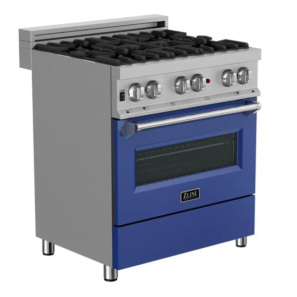 ZLINE 30" Professional Dual Fuel Range, Snow Stainless, Blue Matte Door, RAS-BM-30