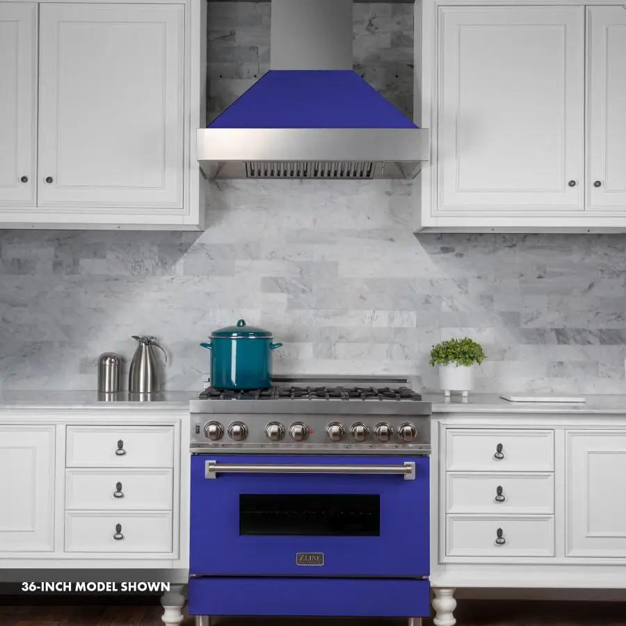 ZLINE 30" Professional Dual Fuel Range, Snow Stainless, Blue Matte Door, RAS-BM-30 by Farmhouse Kitchen and Bath