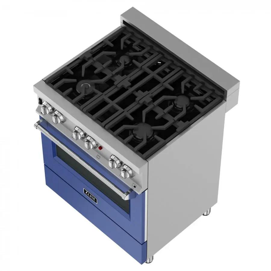 ZLINE 30" Professional Dual Fuel Range, Snow Stainless, Blue Matte Door, RAS-BM-30 by Farmhouse Kitchen and Bath