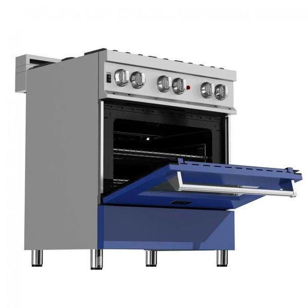 ZLINE 30" Professional Dual Fuel Range, Snow Stainless, Blue Matte Door, RAS-BM-30, photo 2 of 11