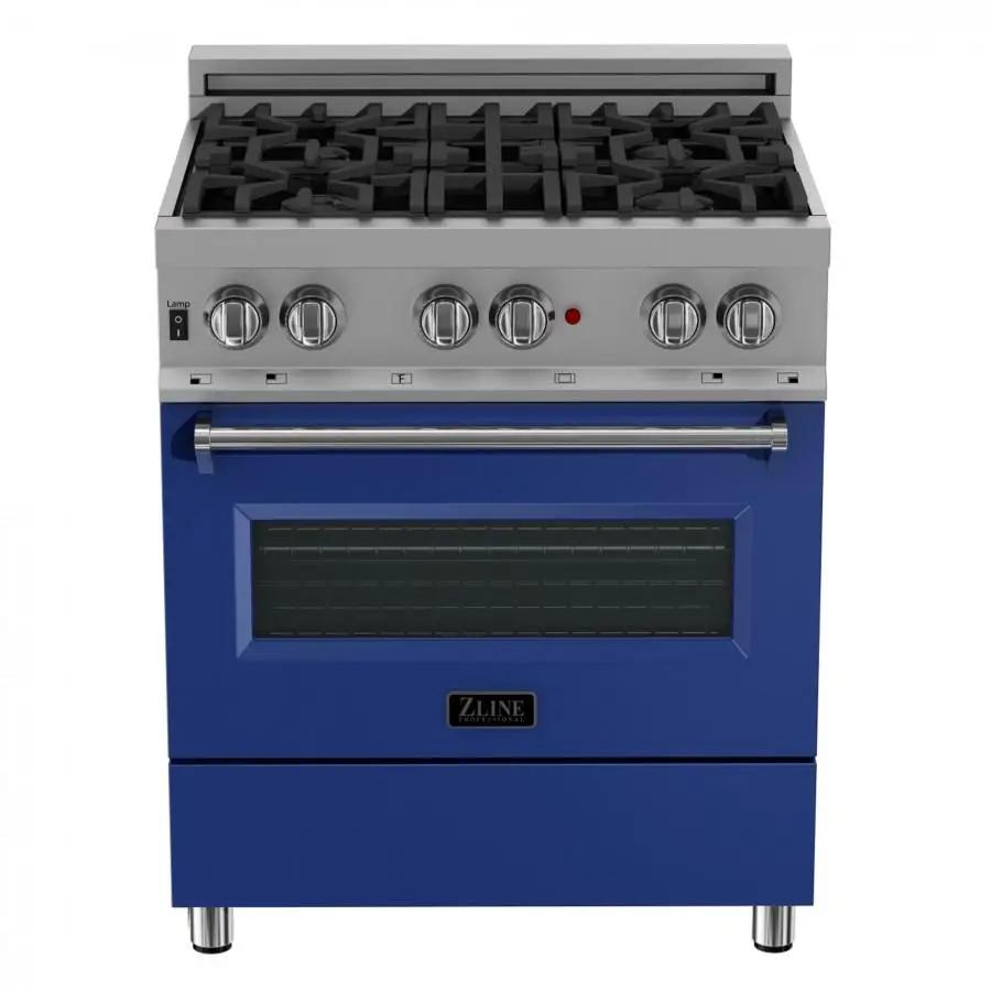 ZLINE 30" Professional Dual Fuel Range, Snow Stainless, Blue Matte Door, RAS-BM-30 by Farmhouse Kitchen and Bath