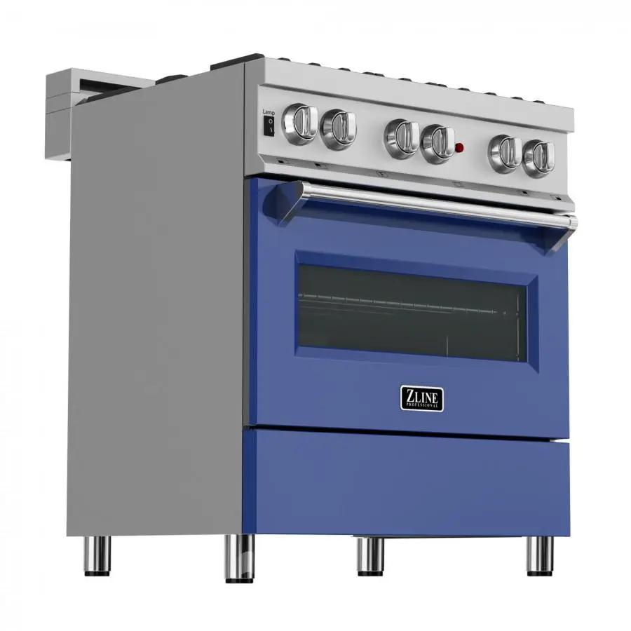 ZLINE 30" Professional Dual Fuel Range, Snow Stainless, Blue Matte Door, RAS-BM-30 by Farmhouse Kitchen and Bath