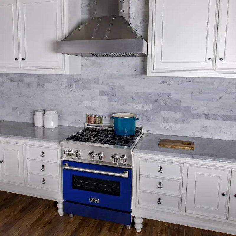 ZLINE 30" Professional Dual Fuel Range with Blue Gloss Door, RA-BG-30 by Farmhouse Kitchen and Bath