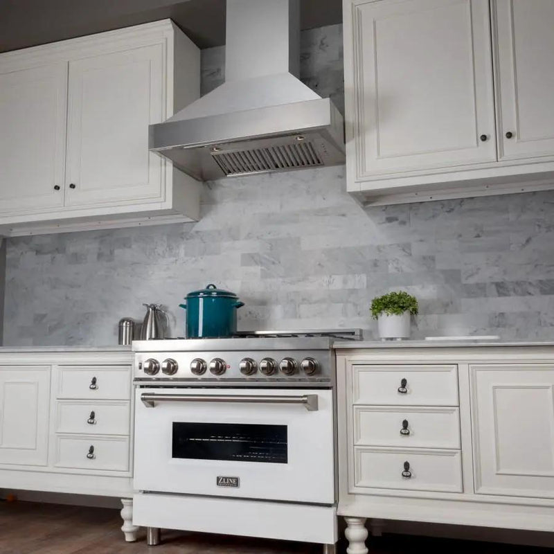 ZLINE 30" Snow Finish Stainless Range Hood with Snow Finish Shell, 8654SN-30 by Farmhouse Kitchen and Bath