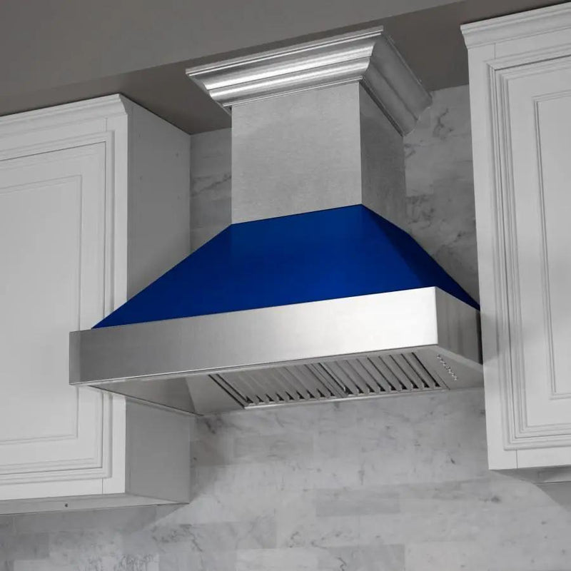 ZLINE 30" Snow Finish Wall Range Hood, Blue Gloss Shell, 8654BG-30 by Farmhouse Kitchen and Bath