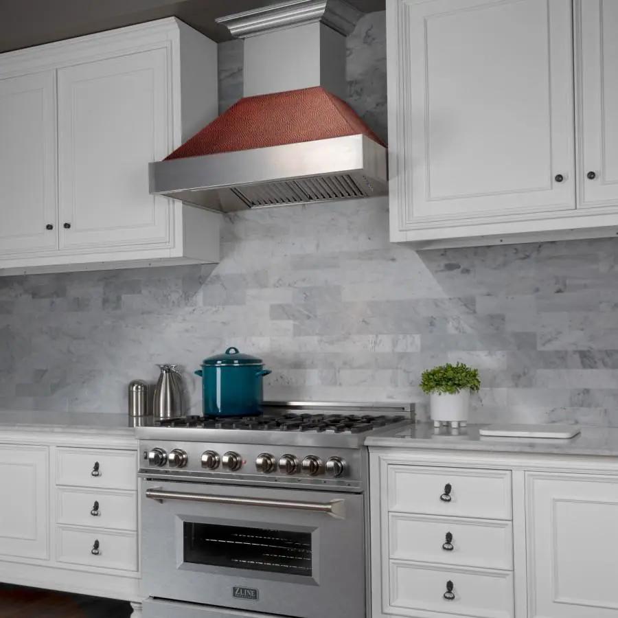 ZLINE 30" Snow Finish Wall Range Hood, Hammered Copper Shell, 8654HH-30 by Farmhouse Kitchen and Bath