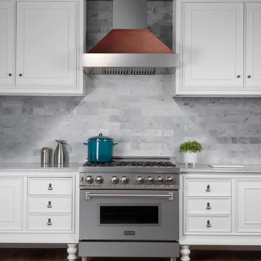 ZLINE 30" Snow Finish Wall Range Hood, Hammered Copper Shell, 8654HH-30 by Farmhouse Kitchen and Bath