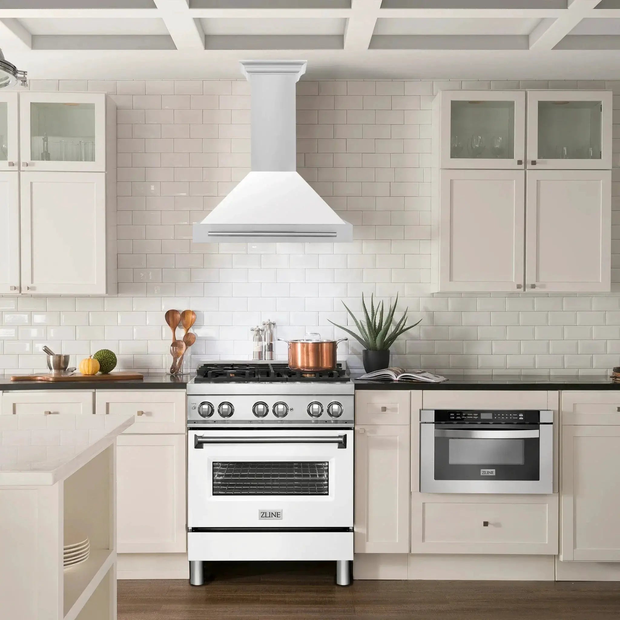 ZLINE 30" Stainless Steel Range Hood with White Matte Shell and Stainless Steel Handle KB4STX-WM-30 by Farmhouse Kitchen and Bath