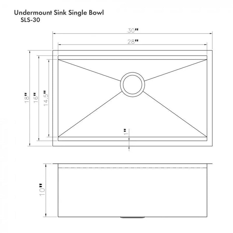 ZLINE 30" Undermount Single Bowl Ledge Sink Stainless Steel, SLS-30 by Farmhouse Kitchen and Bath