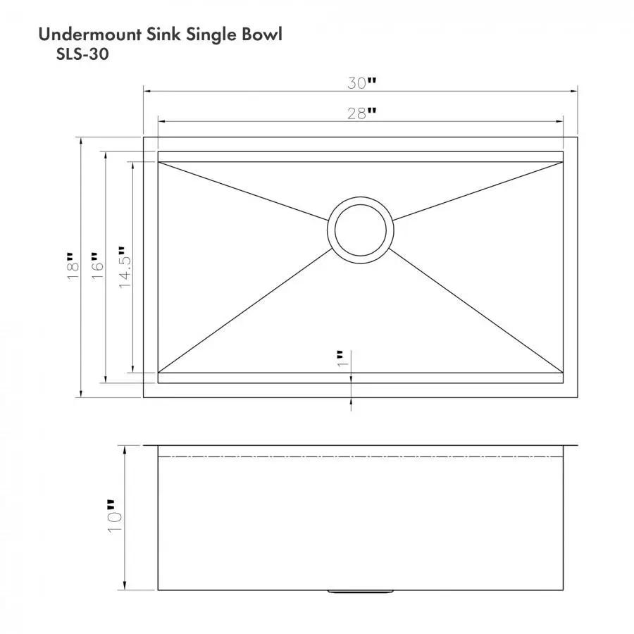 ZLINE 30" Undermount Single Bowl Ledge Sink Stainless Steel, SLS-30S by Farmhouse Kitchen and Bath