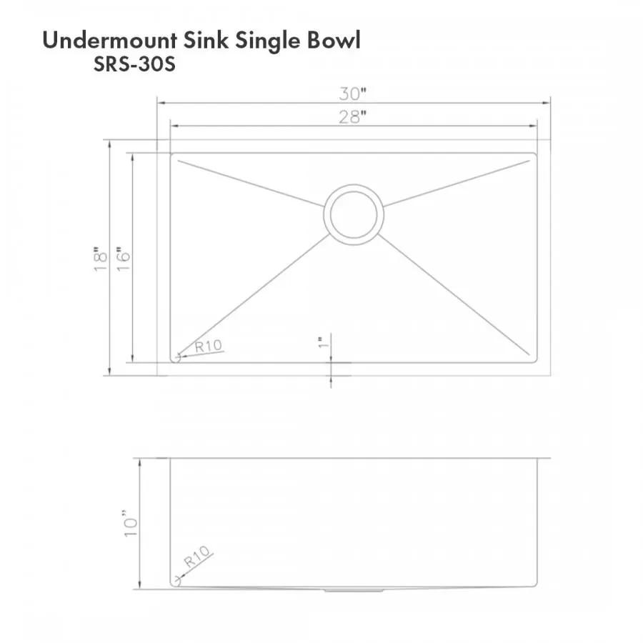 ZLINE 30" Undermount Single Bowl Sink DuraSnow Stainless Steel, SRS-30S by Farmhouse Kitchen and Bath