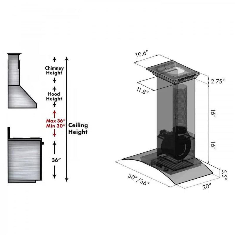 ZLINE 30" Wall Range Hood, Built-in CrownSound® Bluetooth Speakers, KZCRN-BT-30 by Farmhouse Kitchen and Bath