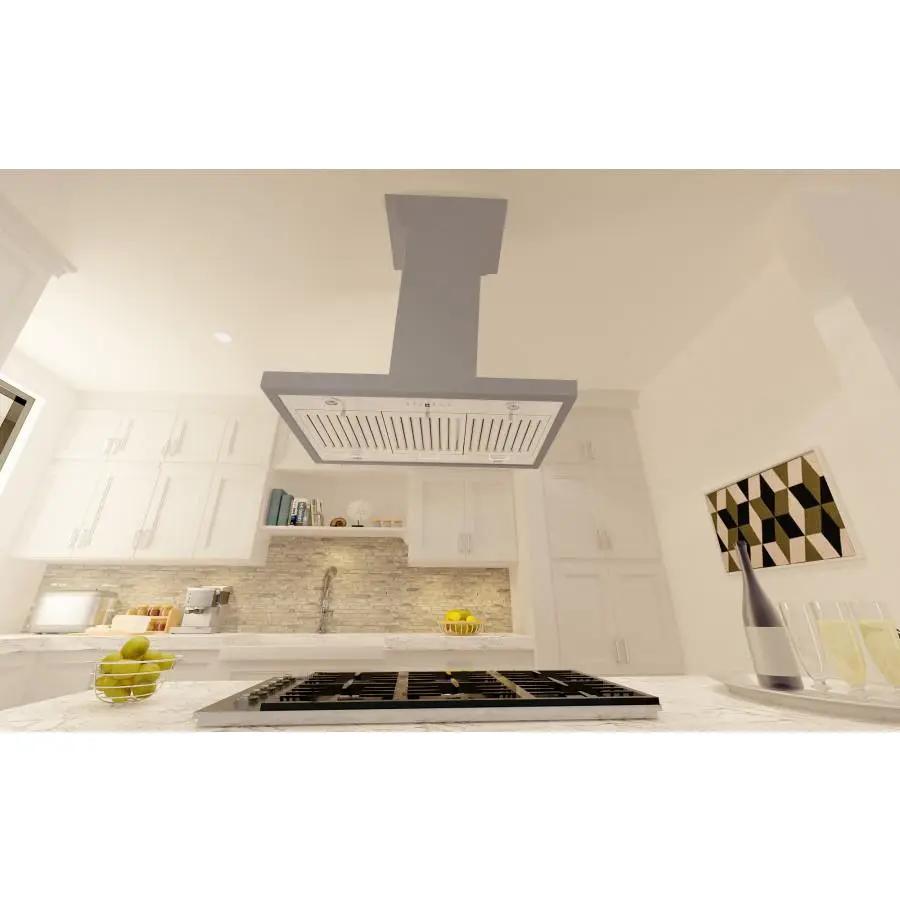 ZLINE 30" Wooden Island Range Hood in Gray, KBiUU-30 by Farmhouse Kitchen and Bath