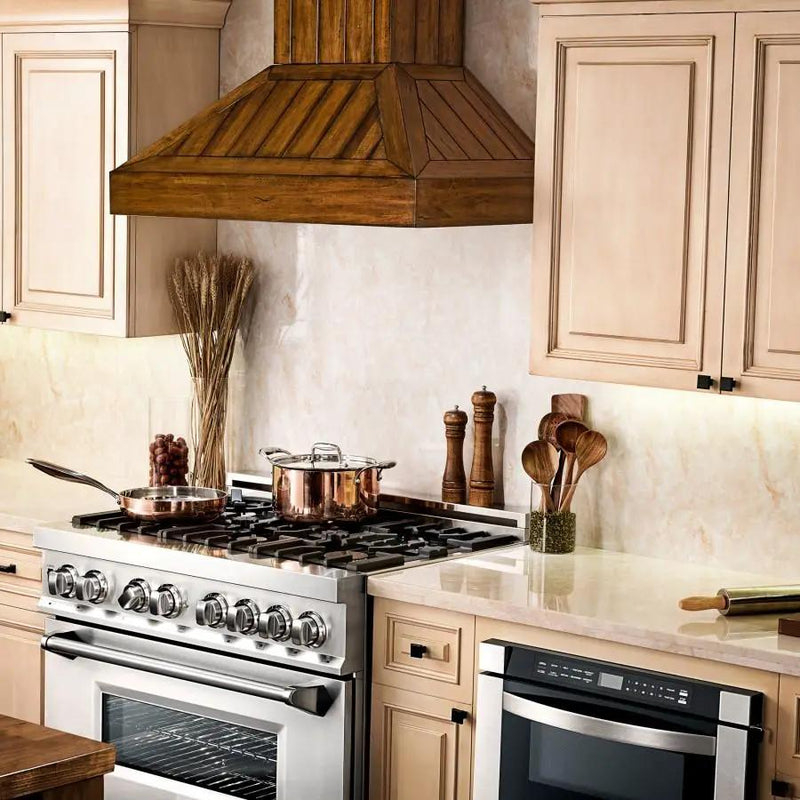 ZLINE 30" Wooden Wall Range Hood, Rustic Light, KPLL-30 by Farmhouse Kitchen and Bath